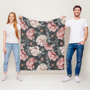 Romantisches verstaubtes rosa Pfingstrosen-Grau-Bl Fleecedecke