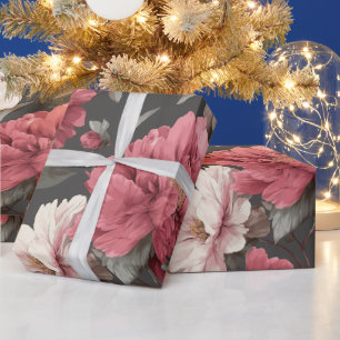 Romantisches verstaubtes rosa Pfingstrosen-Grau Bl Geschenkpapier