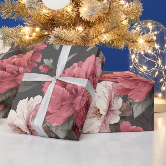Romantisches verstaubtes rosa Pfingstrosen-Grau Bl Geschenkpapier (Feiertage)