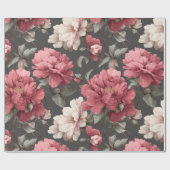 Romantisches verstaubtes rosa Pfingstrosen-Grau Bl Geschenkpapier (Flach)