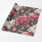 Romantisches verstaubtes rosa Pfingstrosen-Grau Bl Geschenkpapier (Ungerollt)