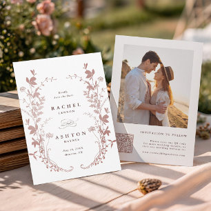 Romantisches verstaubtes Rosen Botanisches Hochzei Save The Date