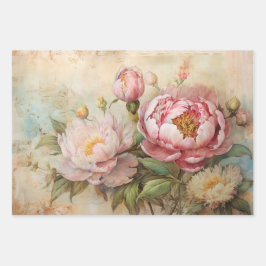 ROMANTISCHES VINTAG-PEONY-DECOUPAGE-DEKORATIVE PAP GESCHENKPAPIER SET