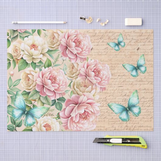 Romantisches Vintage-Blumen-Liebesbrief-Decoupage Seidenpapier (Handwerk)