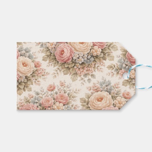 Romantisches Vintage-Blumenmuster mit Rosen  Geschenkanhänger (Vorderseite (Horizontal))