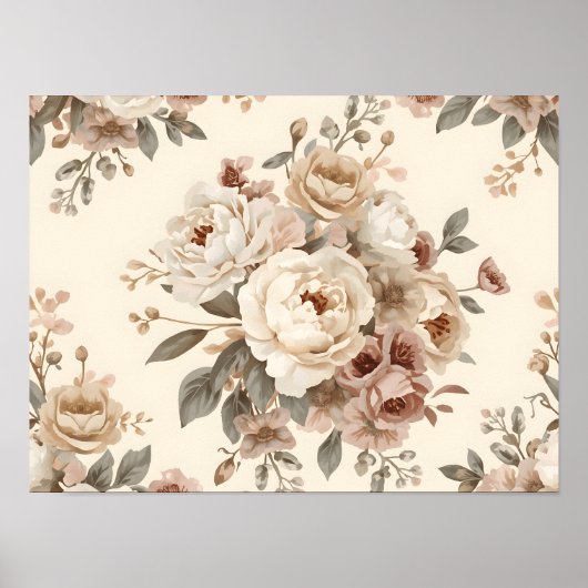 Romantisches Vintage-Blumenstrauß-Muster Poster (Vorne)