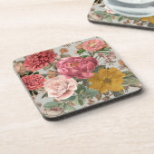 Romantisches, vintage botanisches Blumenmuster Getränkeuntersetzer (Linke Seite)