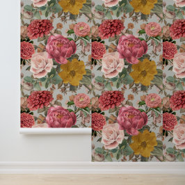 Romantisches, vintage-botanisches Blumenmuster Tapete
