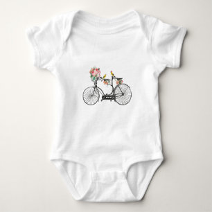Romantisches Vintage-Fahrrad Blumen & Vögel Baby Strampler