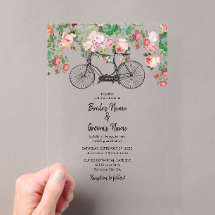 Romantisches Vintage-Fahrrad Blumen & Vögel Hochze Acryleinladungen