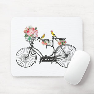 Romantisches Vintage-Fahrrad Blumen & Vögel Mousepad