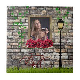 Romantisches Vintage-Fahrrad-Blumenfoto für sie Fliese