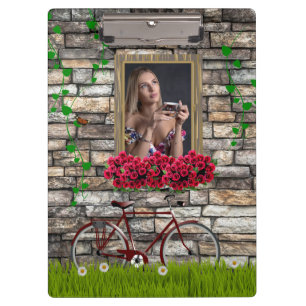 Romantisches Vintage-Fahrrad-Blumenfoto für sie Klemmbrett
