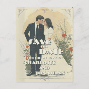 Romantisches Vintage-Hochzeitspaar Kunst Feiertag Feiertagspostkarte