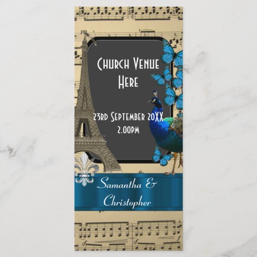 Romantisches Vintage-Hochzeitsprogramm Paris Programm (Vorderseite)