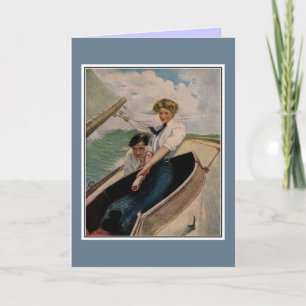 Romantisches vintage Paar, segelnd Feiertagskarte