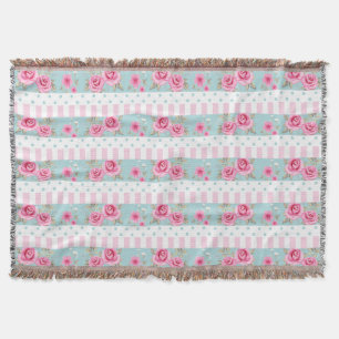 Romantisches Vintage-Rosa- und Minz-Blumenrosenmus Decke