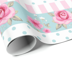 Romantisches Vintage-Rosa- und Minz-Blumenrosenmus Geschenkpapier