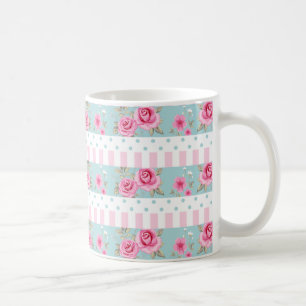 Romantisches Vintage-Rosa- und Minz-Blumenrosenmus Kaffeetasse