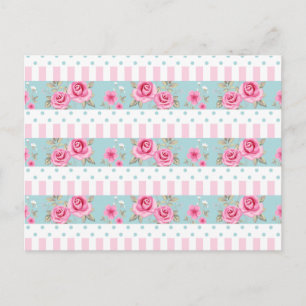 Romantisches Vintage-Rosa- und Minz-Blumenrosenmus Postkarte