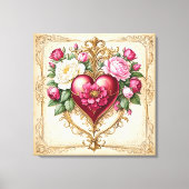 Romantisches Vintages Herz mit Rose Kunst 💕 Leinwanddruck (Vorderseite)