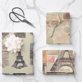 Romantisches Vintages Paris Geschenkpapier Set