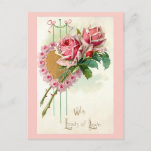 Romantisches Vintages Valentinherz und Rose Feiertagspostkarte