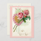Romantisches Vintages Valentinherz und Rose Feiertagspostkarte (Vorne/Hinten)