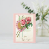 Romantisches Vintages Valentinherz und Rose Feiertagspostkarte (Stehend Vorderseite)