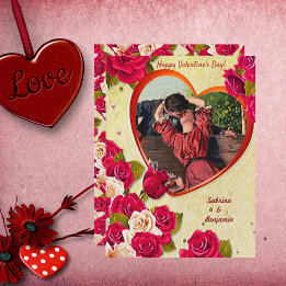 Romantisches Vintages Valentinherz und Rose Karte