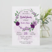 Romantisches violettes Brautparty Einladung (Stehend Vorderseite)