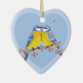 Romantisches Vogelpaar, Cyanistes Caeruleus Keramik Ornament (Rechts)