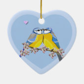 Romantisches Vogelpaar, Cyanistes Caeruleus Keramik Ornament (Hinten)