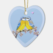 Romantisches Vogelpaar, Cyanistes Caeruleus Keramik Ornament (Links)