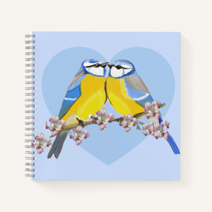 Romantisches Vogelpaar, Cyanistes Caeruleus Notizb Notizblock