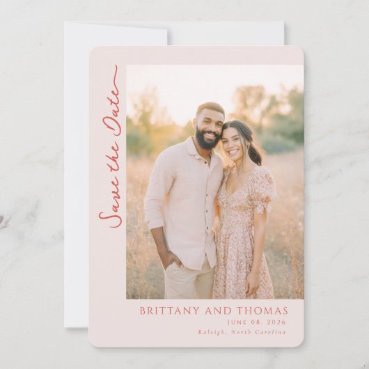 Romantisches Warmes Beige Foto Save The Date (Vorderseite)