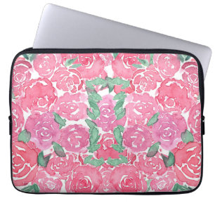 Romantisches Wasserfarben-Rosenmuster in Rosa und  Laptopschutzhülle