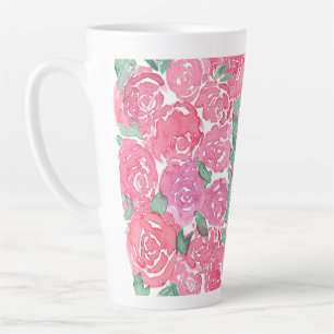 Romantisches Wasserfarben-Rosenmuster in Rosa und Milchtasse