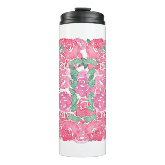 Romantisches Wasserfarben-Rosenmuster in Rosa und Thermosbecher