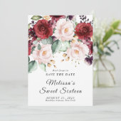 Romantisches Wasserfarbenburgundy Save the Date Einladung (Stehend Vorderseite)
