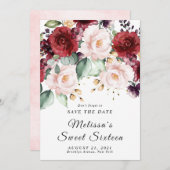 Romantisches Wasserfarbenburgundy Save the Date Einladung (Vorne/Hinten)