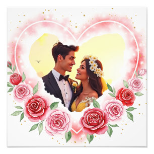 Romantisches Wasserfarbenherz mit goldenen Glitzer Fotodruck