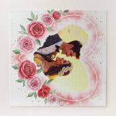 Romantisches Wasserfarbenherz mit goldenen Glitzer Puzzle (Horizontal)