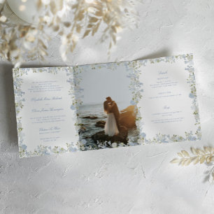 Romantisches, weiches, blaues Vintage-Monogramm-Wa Dreifach Gefaltete Einladung