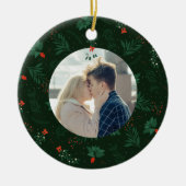 Romantisches Weihnachtsfest Mistletoe Custom Coupl Keramik Ornament (Vorne)