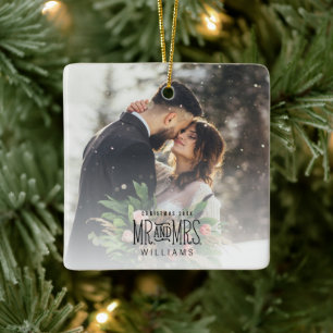 Romantisches Weihnachtsfoto von Herrn und Frau Keramikornament