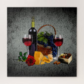 Romantisches Weinglas, Flasche, Käse, Trauben, gra Puzzle (Horizontal)