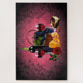 Romantisches Weinglas, Flasche, Käse, Trauben, Ros Puzzle (Vertikal)