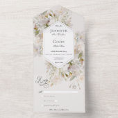 Romantisches Weiß und Rosa Blumen Kein Abendessen All In One Einladung (Innen Boden)