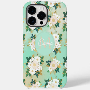 Romantisches weißes Blumen-Mint-Wasserfarben-Desig iPhone 14 Pro Max Hülle